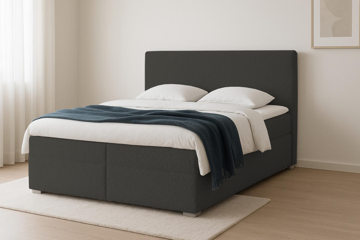 BOXBETT BOUCLE 140/200 in Boucle Graphit H3 - Graphitfarben, Holz/Holzwerkstoff (140/200cm) - Deine Möbel 24