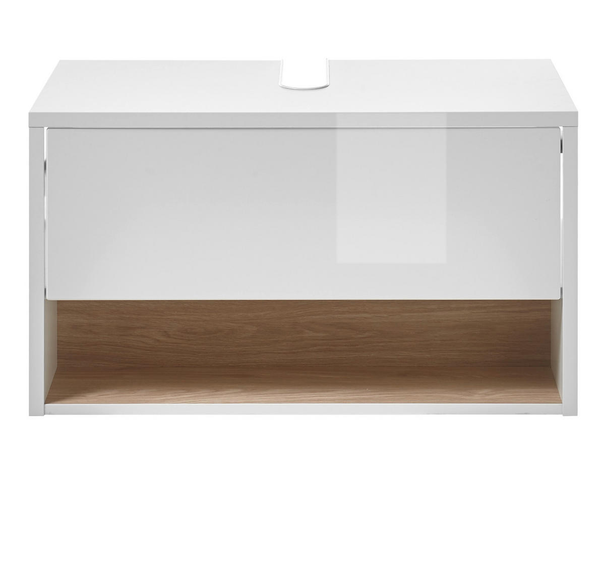 WASCHBECKENUNTERSCHRANK weiß Hochglanz, Eiche 80 cm, Bad Unterschrank mit Push-to-Open - Weiß Hochglanz, Holzwerkstoff (80/46/46cm) - Furn.Design