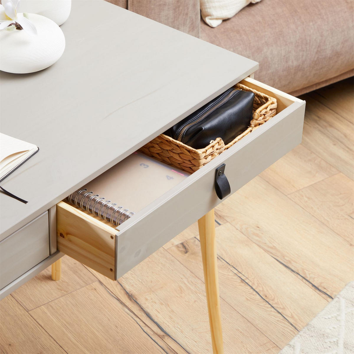 SCHREIBTISCH WANDA - Naturfarben/Grau, Holz (50/110/76cm) - IDIMEX