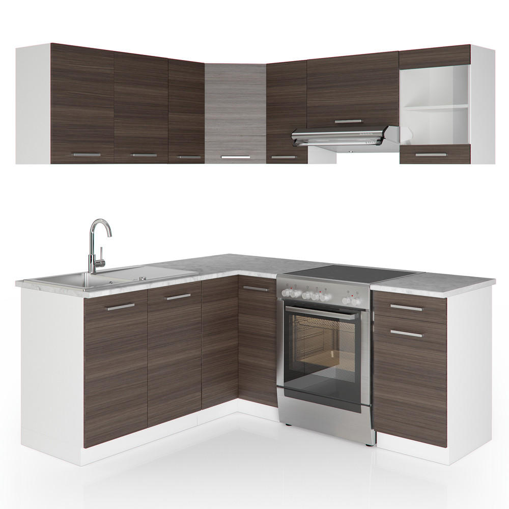 ECKKÜCHE Rick Weiß/Edelgrau 187 x 167 cm , AP Marmor - Braun/Weiß, Holzwerkstoff (190/81.6/60cm) - Vicco