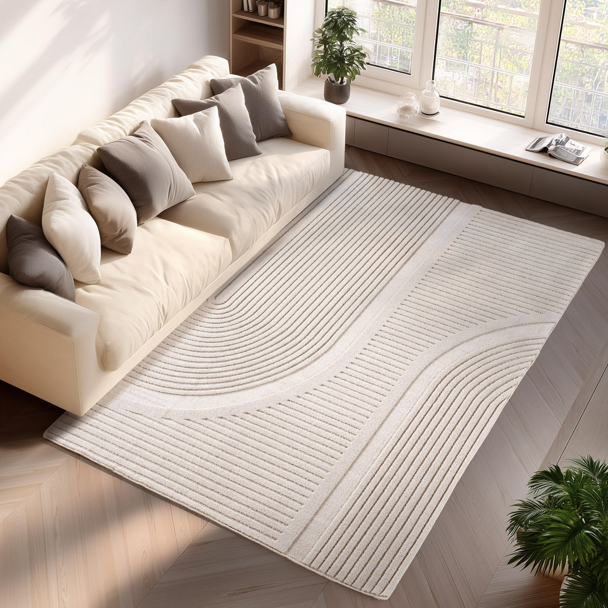 TEPPICH Kurzflor Boho Design Microfaser Baumwolle Schlafzimmer Creme Rechteckig 200x290 - Creme, Textil (200/290cm) - KADIMA DESIGN