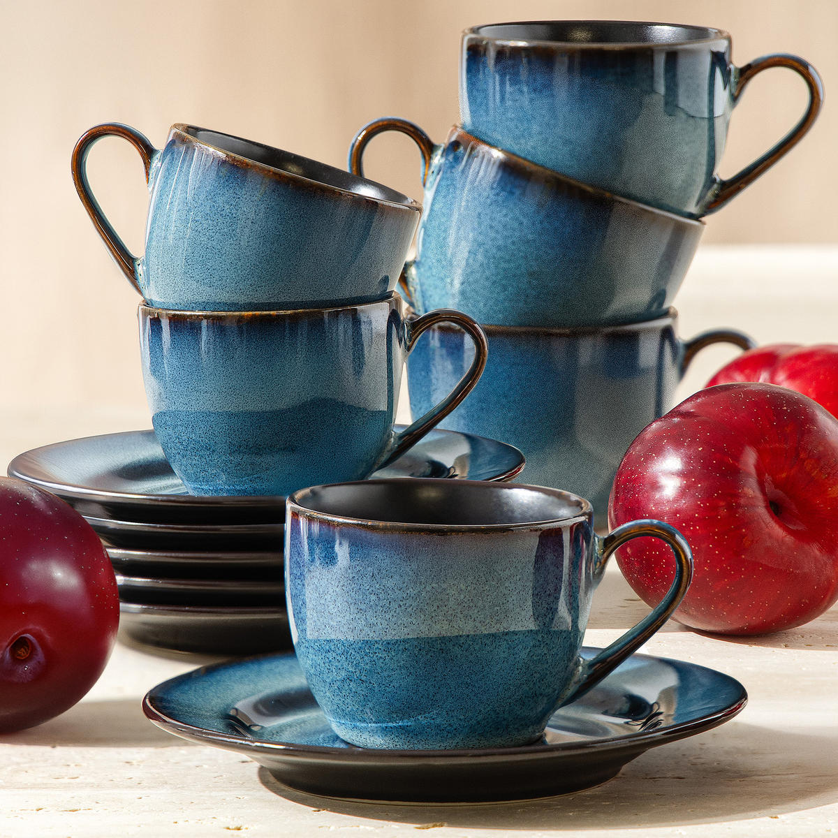 KAFFEESERVICE ESPRESSO 6 Personen BALI 12-tlg - Blau, Keramik (9.5/6.5/9.5cm) - Ritzenhoff Breker