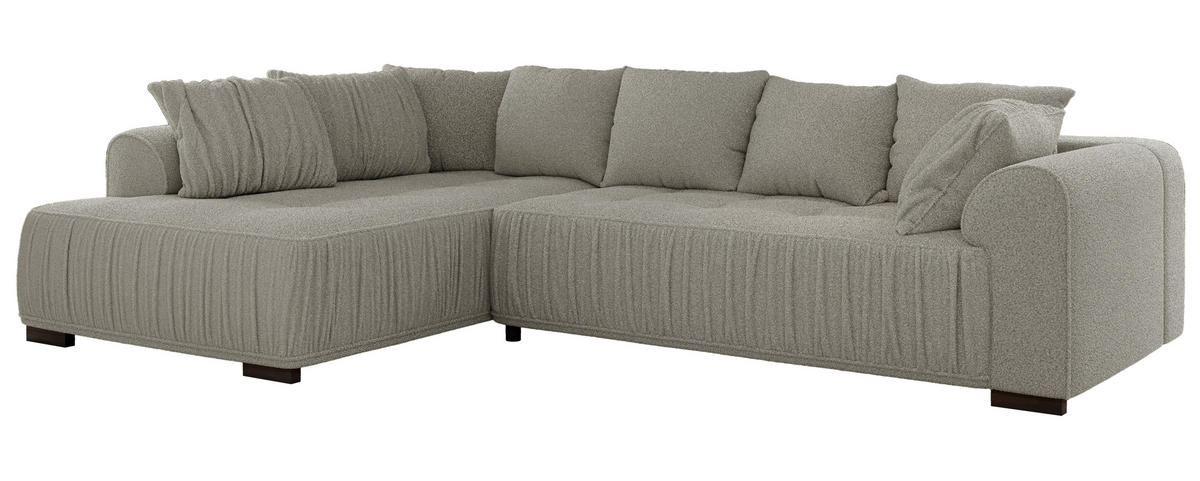 ECKSOFA ORTA Hellgrau Boucle - Links - Hellgrau/Schwarz, Textil (325/200cm) - MKS