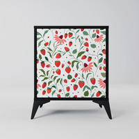 SIDEBOARD FLOWERS AND STRAWBERRIES, Schwarz, 57,5x42x70,5 cm, Schwarze Metall-Sternfüße - Multicolor/Schwarz, Holzwerkstoff/Metall (57.5/70.5/42cm) - SpaceRebels