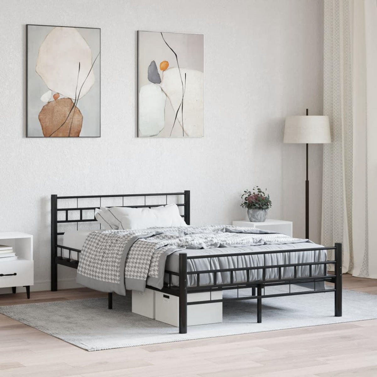 BETTGESTELL SCHWARZ STAHL 140×200 CM - Schwarz, Metall - vidaXL