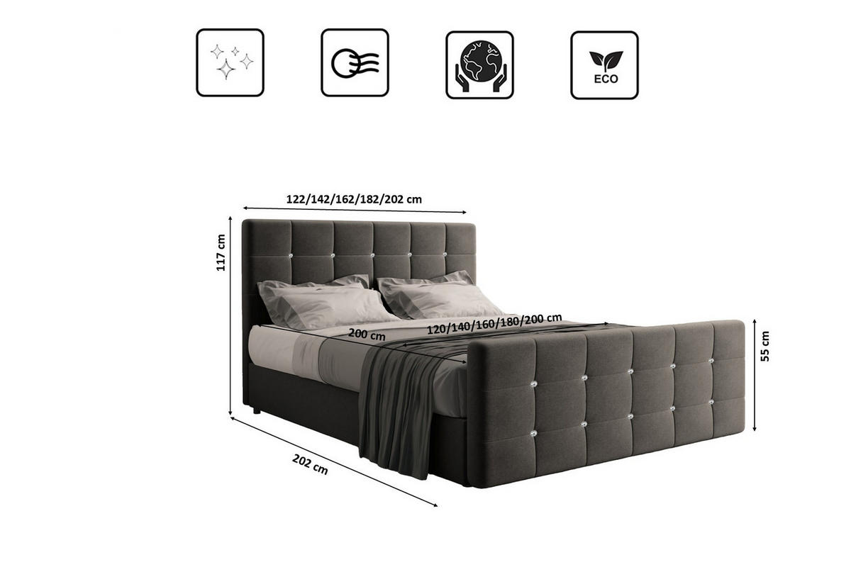 BOXBETT Mit Bettkasten Und Matratze Topper ROMA 180x200 cm Dunkelgrau H2-Pocket - Dunkelgrau/Dunkelblau, Holz/Holzwerkstoff (180/200cm) - Kaiser Möbel