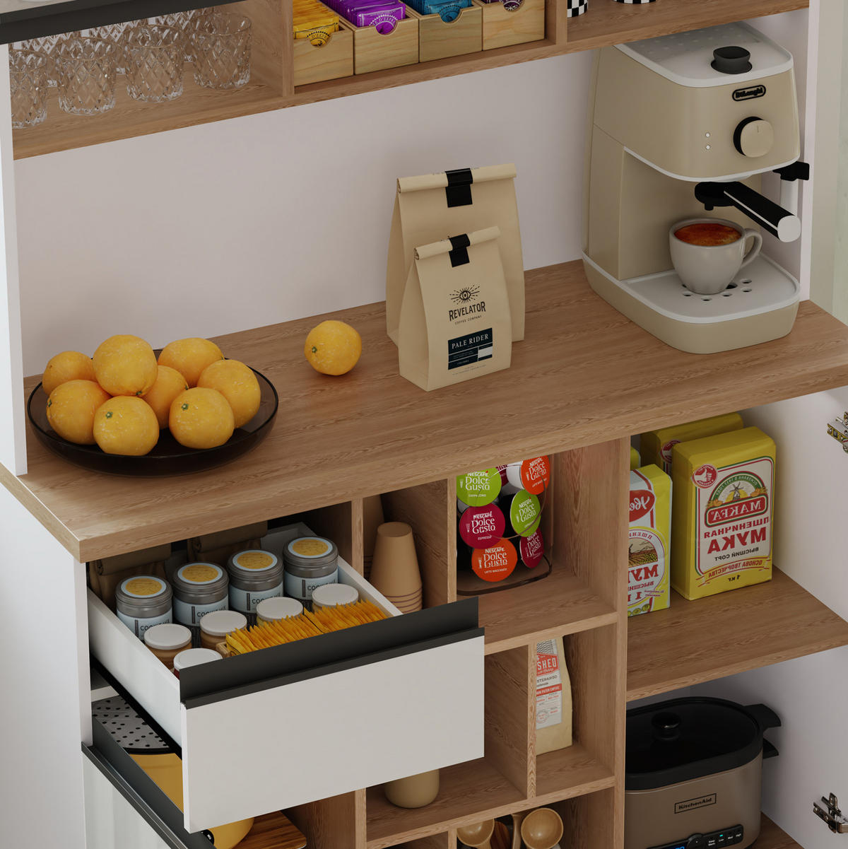 BUFFET 105/185/45 cm Weiß aus MDF mit verstellbaren Einlegeböden - Weiß, Holzwerkstoff (45/185/105cm) - OKMYHOME