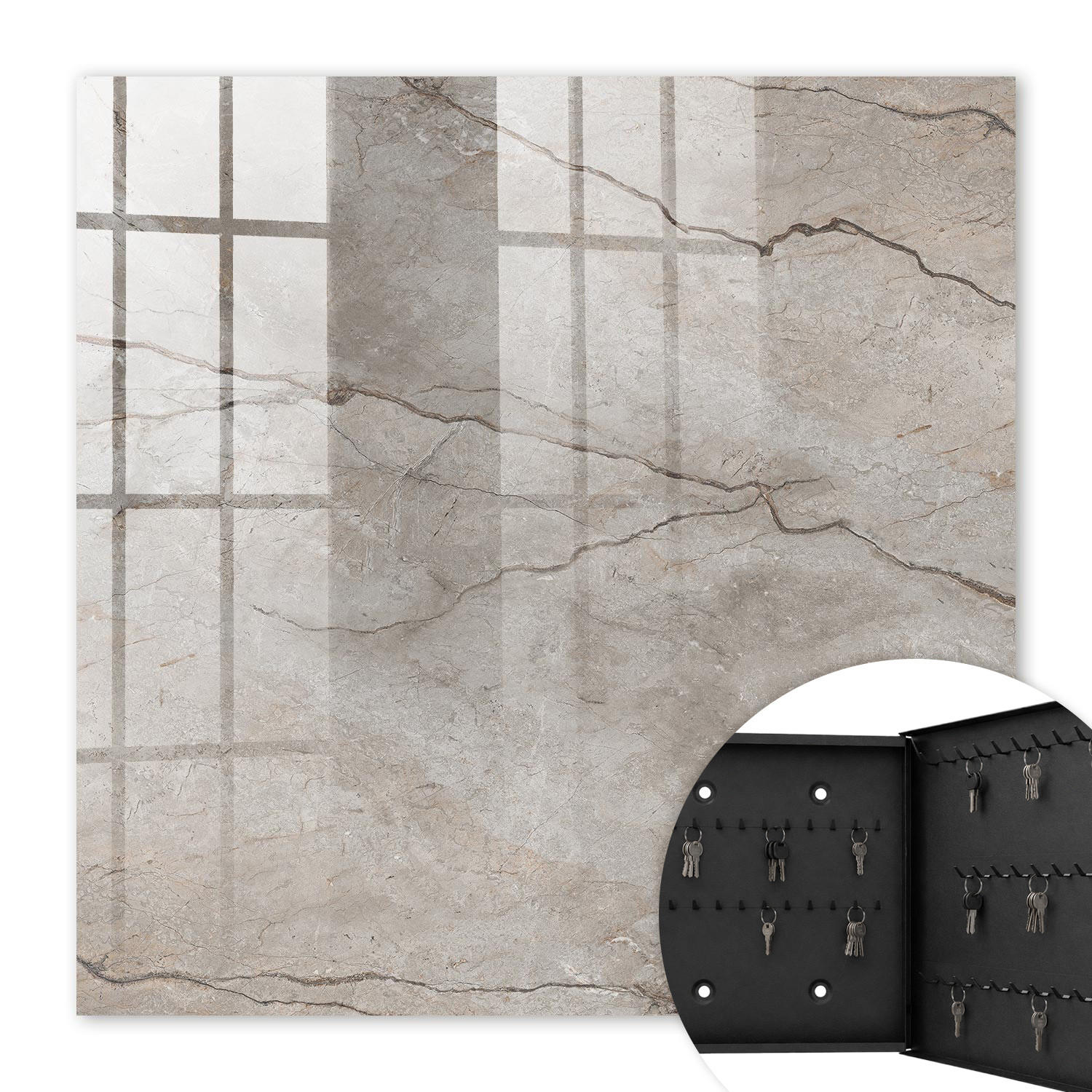 SCHLÜSSELBOX Schwarz 30x30 cm- Türöffnung nach rechts - Stilvoller Stein - Grau, Metall (30/30/5cm) - TULUP