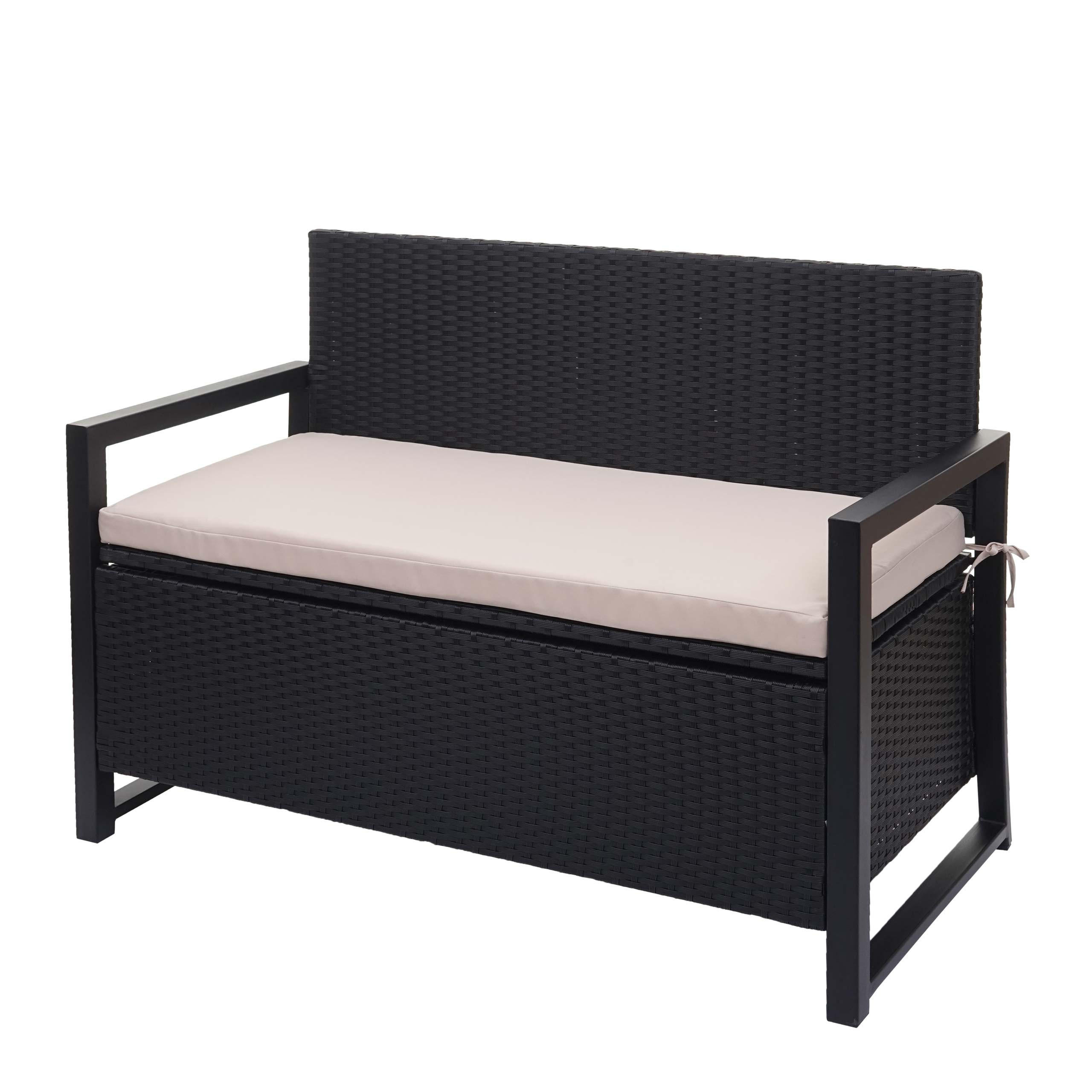 POLY-RATTAN 2ER SITZBANK Anthrazit, Beige - Anthrazit/Beige, Kunststoff (117/87/57cm) - MCW