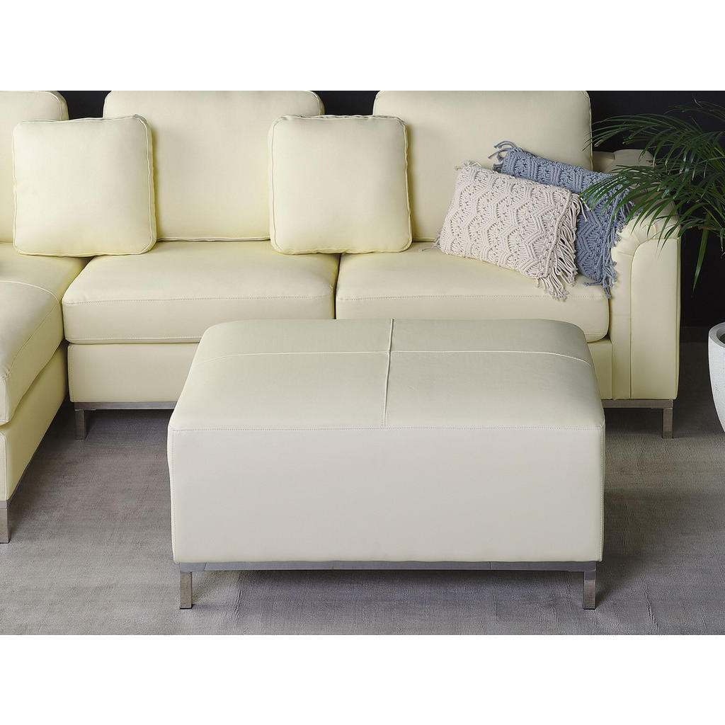 Thumbnail - Beliani Ottomane, Beige, Leder, 1-Sitzer, Rechteckig, 95x46x71 cm, Wohnzimmer, Hocker, Sitzhocker