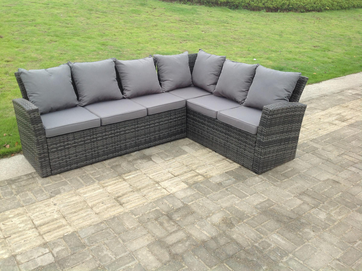GARTENMÖBEL SET Polyrattan 9-Sitzer - Dunkelgrau/Grau, Glas/Kunststoff - Fimous