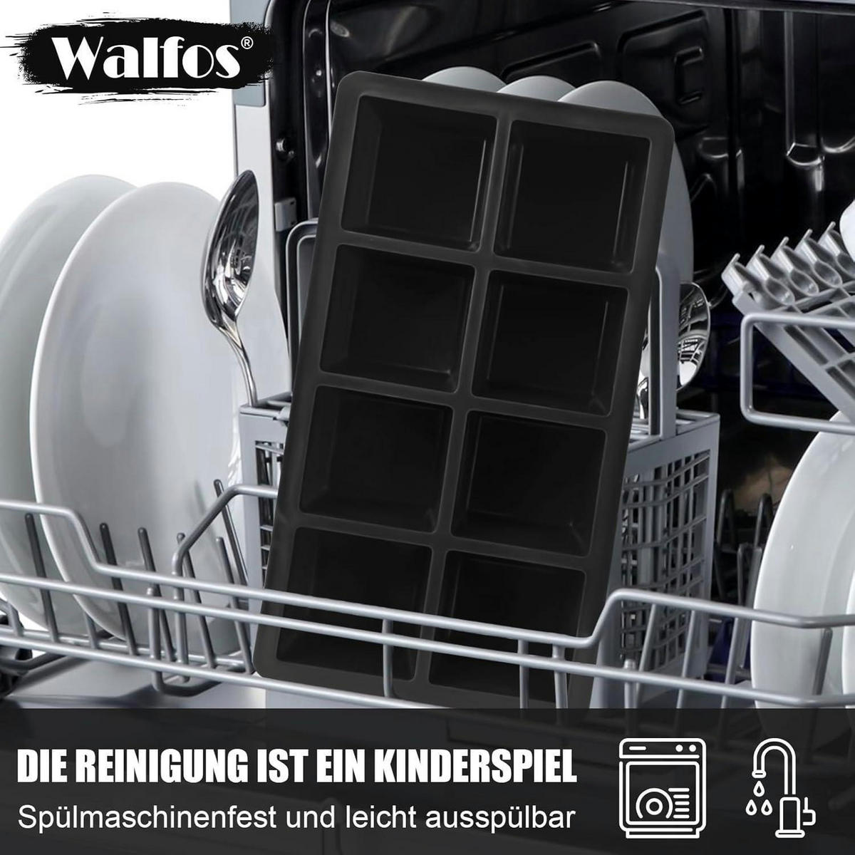 EISWÜRFELFORM 2er-Set Silikon Schwarz mit Deckel - Schwarz, Kunststoff (1/1/1cm)