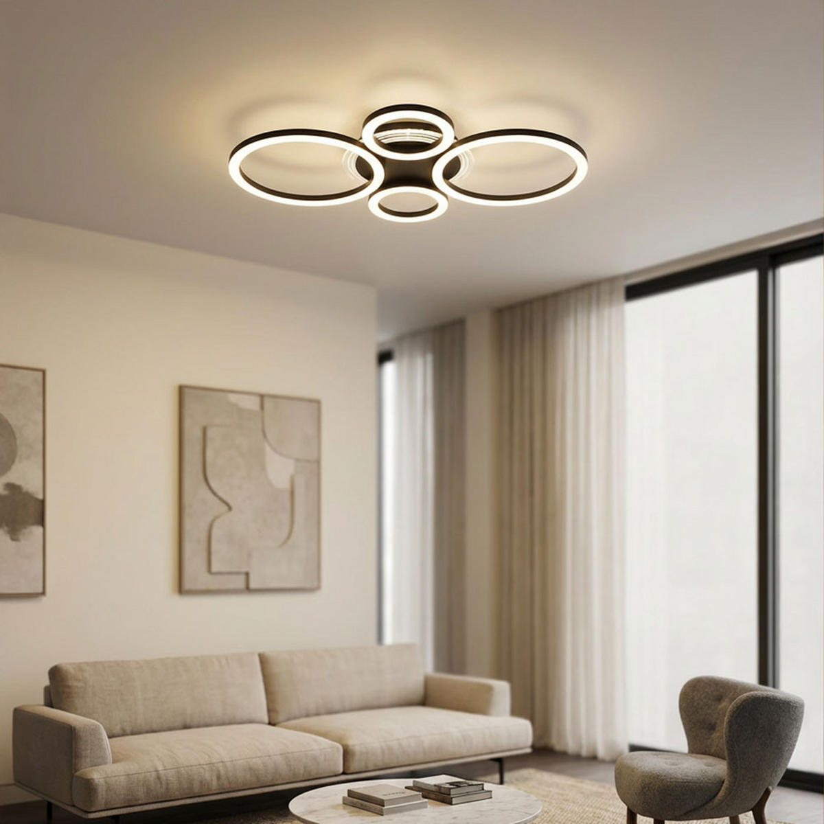DECKENLEUCHTE LORETTA, LED, Metall, Schwarz, Ring 53 cm - Schwarz, Metall (53/35.5/6.1cm) - Globo Lighting
