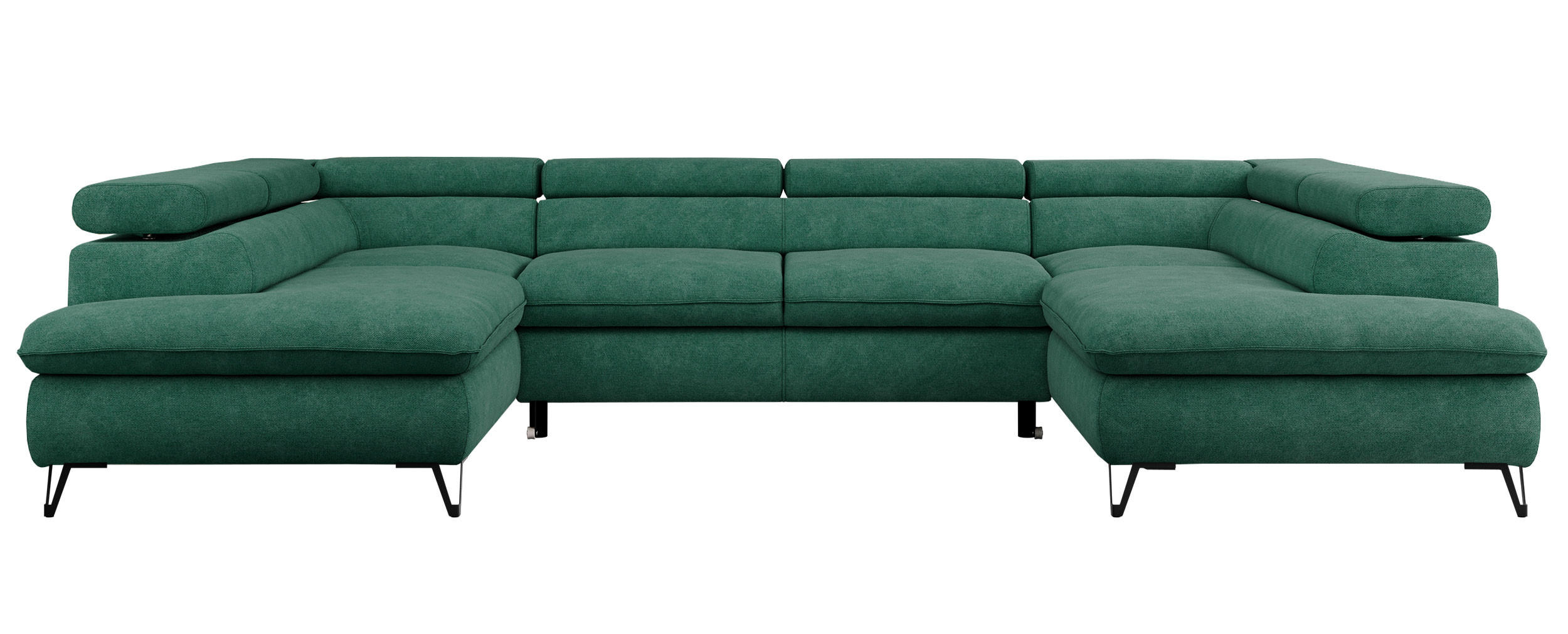 WOHNLANDSCHAFT PEDRO U Struktur Türkis - Türkis/Schwarz, Textil/Metall (346/76/208cm) - MKS