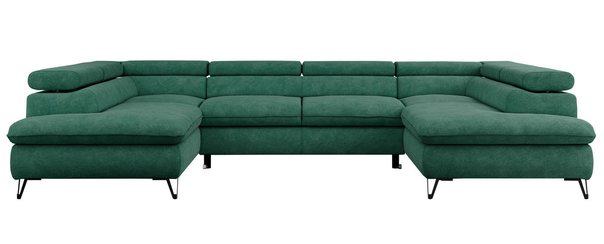 WOHNLANDSCHAFT PETER U Struktur Türkis - Türkis/Schwarz, Textil/Metall (346/76/208cm) - MKS