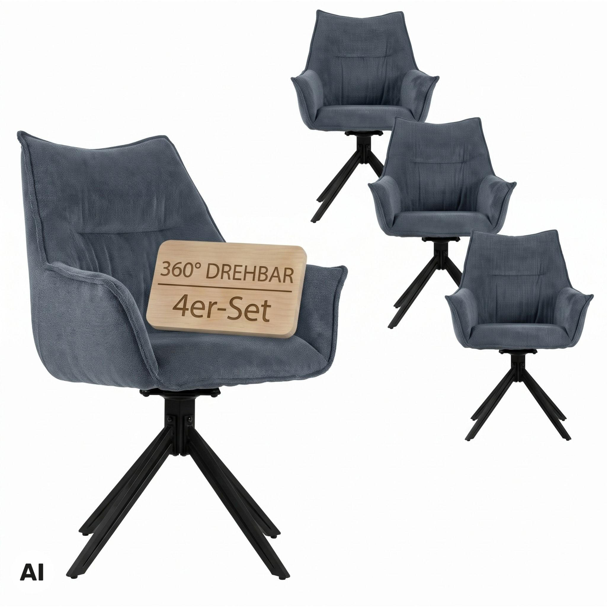 ESSZIMMERSTUHL Ginosa drehbar 4er-Set - Blau/Schwarz, Textil/Metall (60/90/64cm) - Mr. Deko