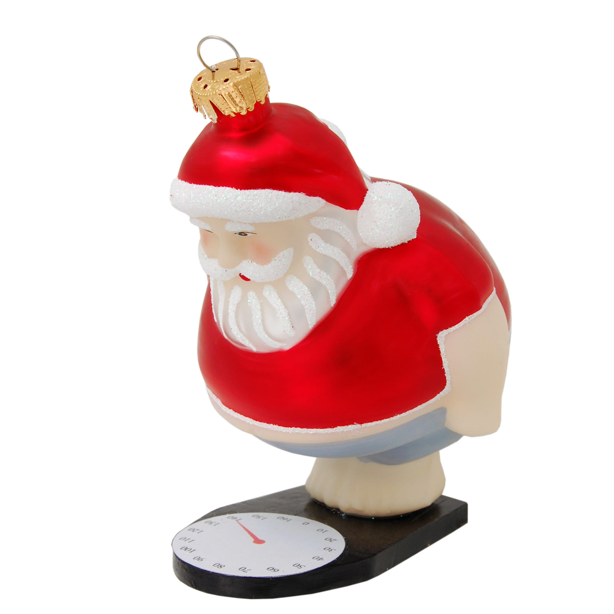 CHRISTBAUMSCHMUCK Weihnachtsmann auf Waage Rot 10cm (Glas / 1 Stk.) - Rot, Glas (8/10/8cm) - Krebs Glas Lauscha