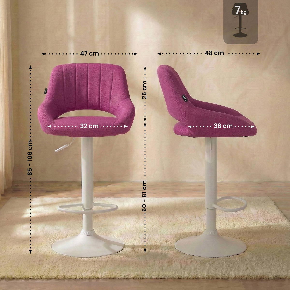 BARHOCKER Milet 47x48x85 cm lila - Lila, Textil (47/85/48cm) - furnicato