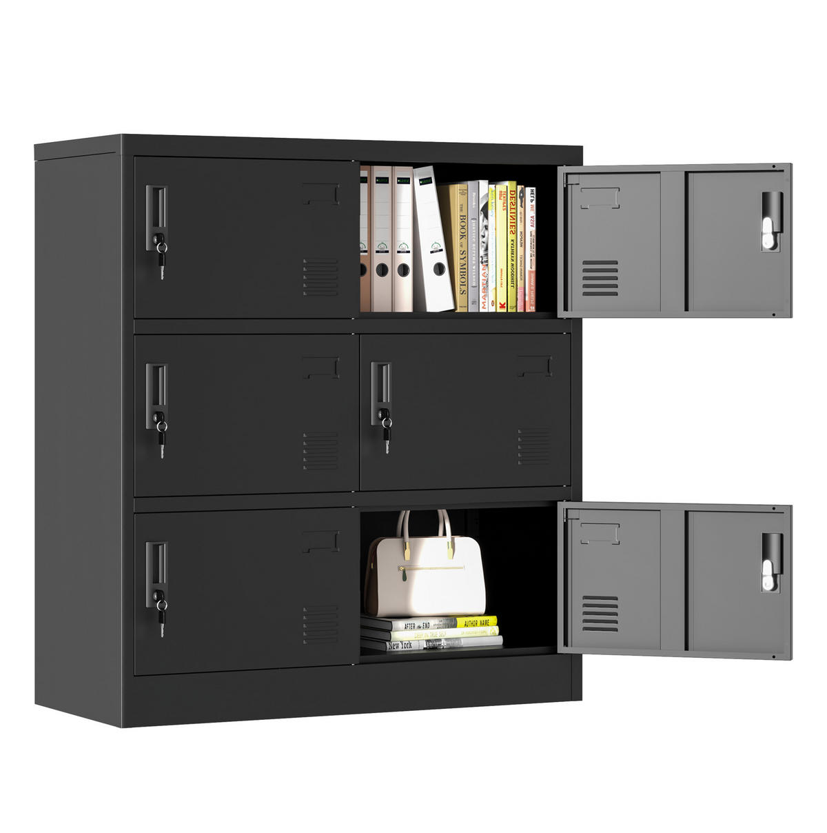 KOMMODE 90/40/100 cm aus Metall mit 6 abschließbaren Fächern Schwarz - Schwarz, Metall (40/100/90cm) - Modenvie