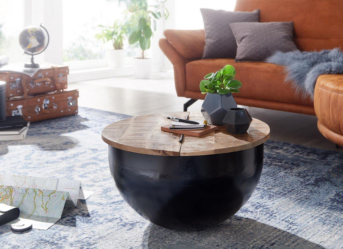 COUCHTISCH Industrial-Style Mango-Holz mit Metall, Aufklappbarer Stauraum - Schwarz, Holz/Metall (60/60/34cm) - KADIMA DESIGN