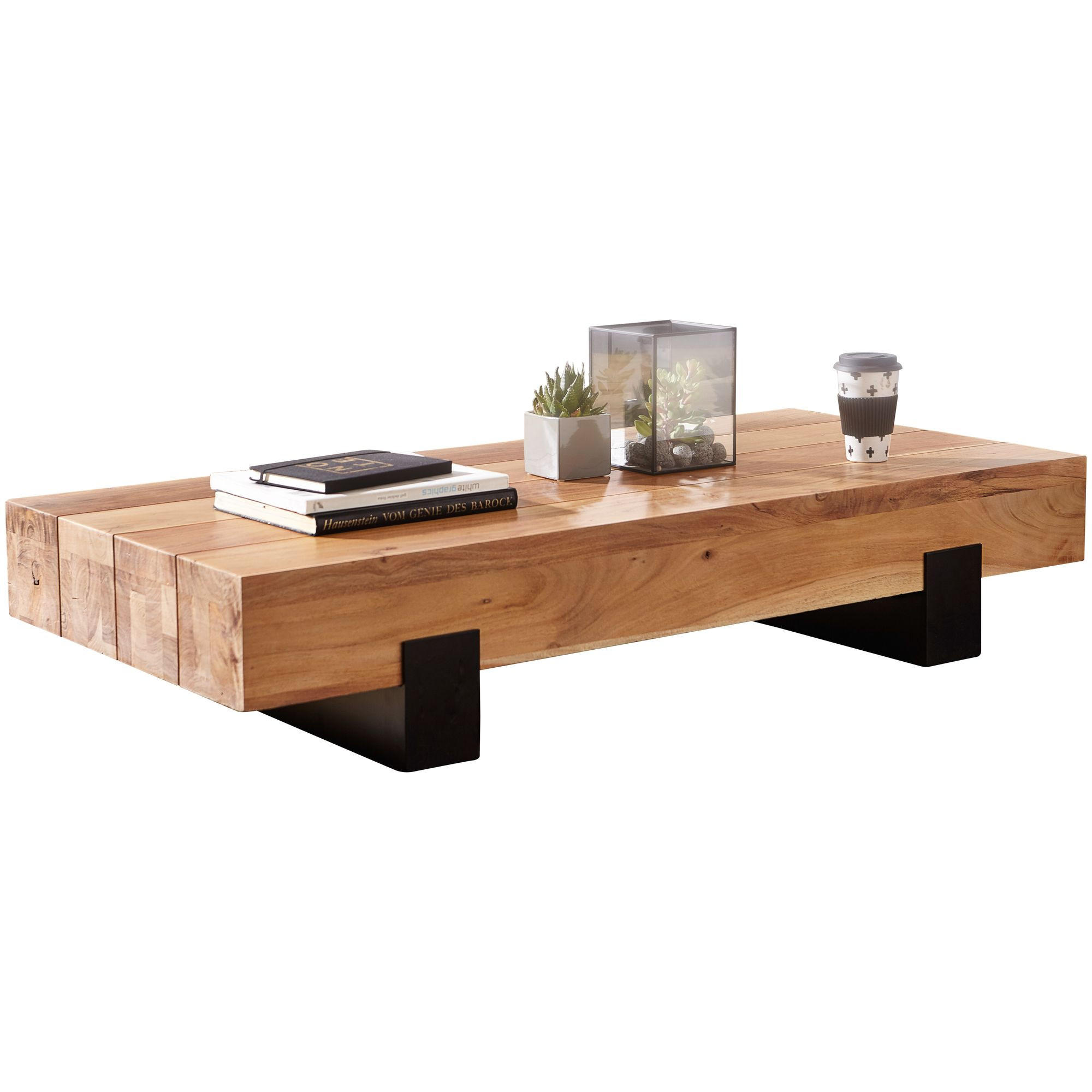 COUCHTISCH Braun-Schwarz Akazie Massivholz Metall 130x59x25cm Modern Rechteckig - Schwarz/Akaziefarben, Holz/Metall (130/59/25cm) - KADIMA DESIGN