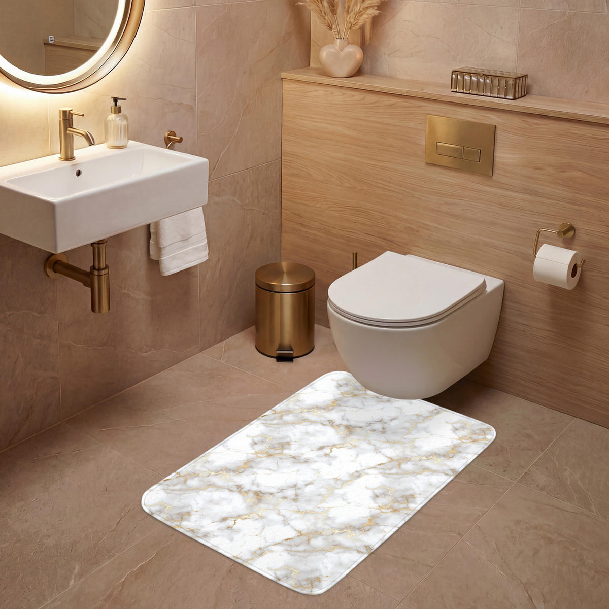 WC PŘEDLOŽKA Zlaté žilky - Mramor - Bílý 60x90 cm - bílá, textil/plast (60/1cm) - OnlyWow