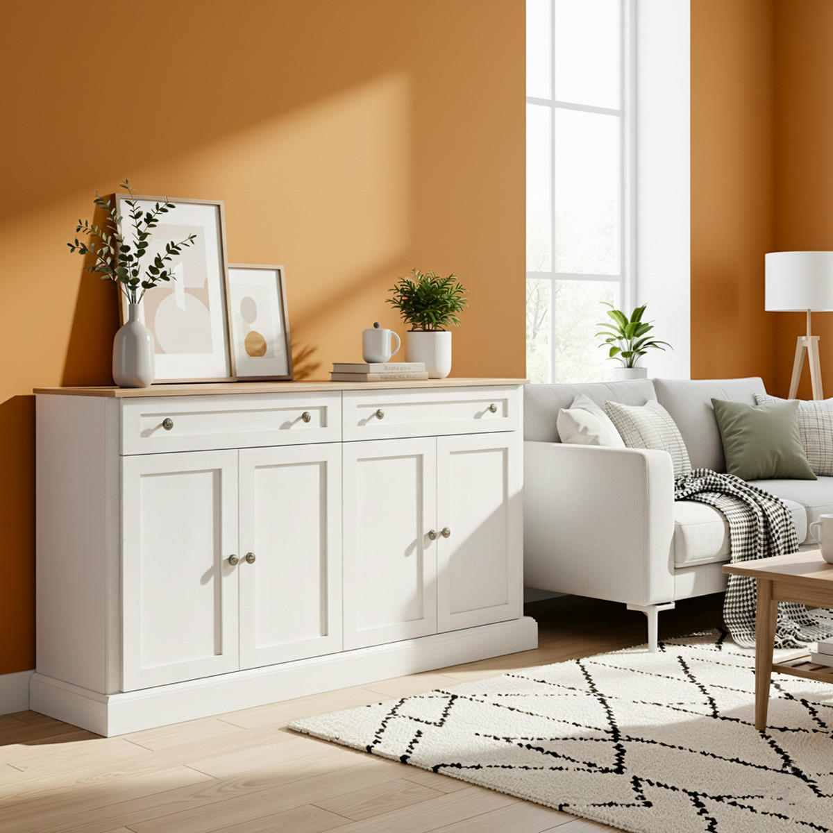 SIDEBOARD 150 cm in Antik Weiß & Natur - Weiß/Naturfarben, Holzwerkstoff (150/86/40cm) - Urban Meuble