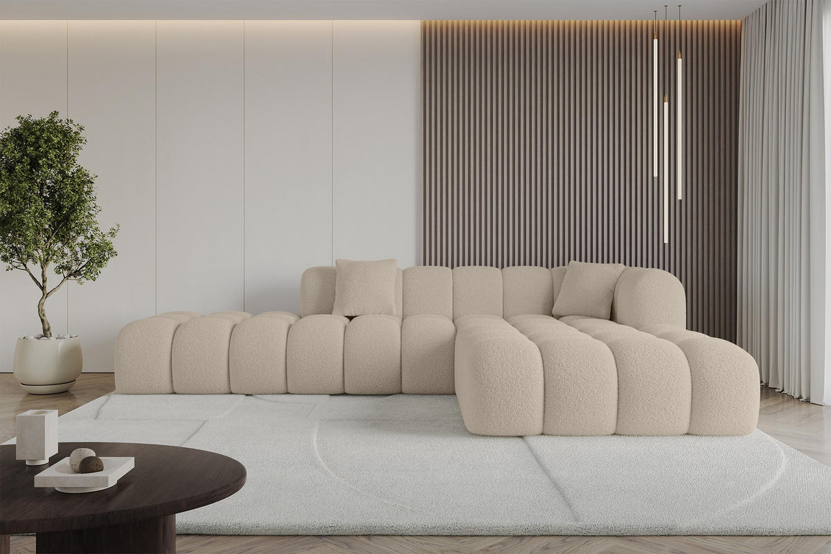 ECKSOFA Ottomane Rechts OLEA-L2 - 289x176x71 cm Beige - Hellbraun/Schwarz, Holzwerkstoff/Kunststoff (289/176cm)