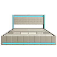 POLSTERBETT 160x200 cm mit 4 Stauraumschubladen, LED und USB, Leinenstoff in Beige - Beige, Holz (160/200cm) - BRILVERDE