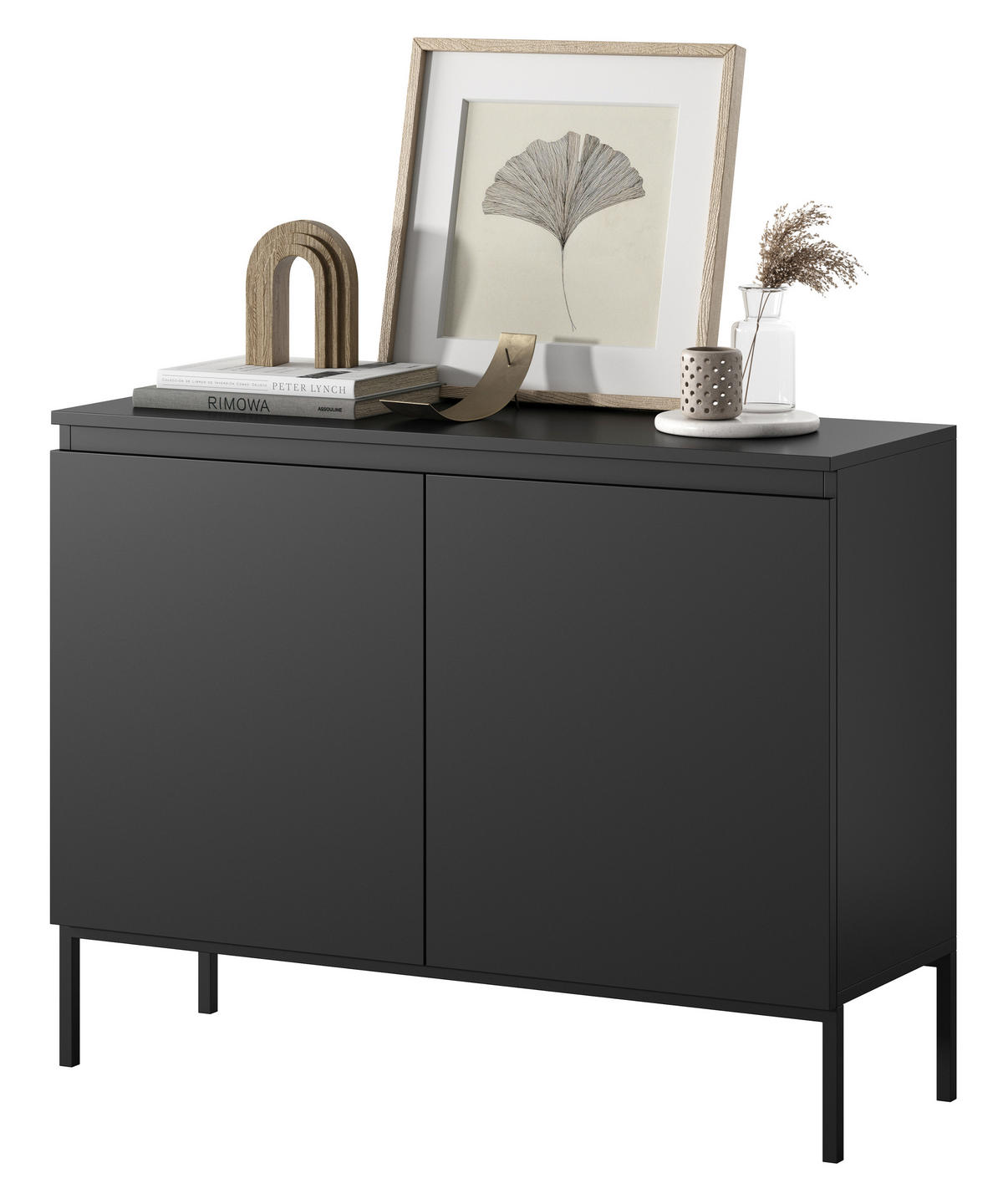 SIDEBOARD Bemmi Schwarz mit schwarzen Beinen 2-türig 100 cm - Schwarz, Holzwerkstoff/Metall (100/77/35cm) - Selsey