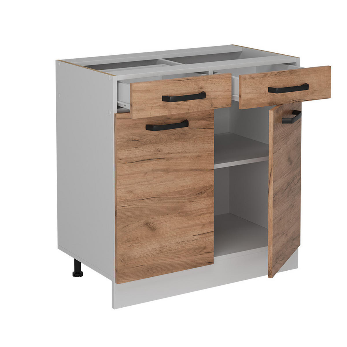 KÜCHENUNTERSCHRANK R-Line Goldkraft Eiche 80 cm AP Marmor - Honigeiche/Eiche Wotan, Holzwerkstoff (80/81.6/60cm) - Vicco