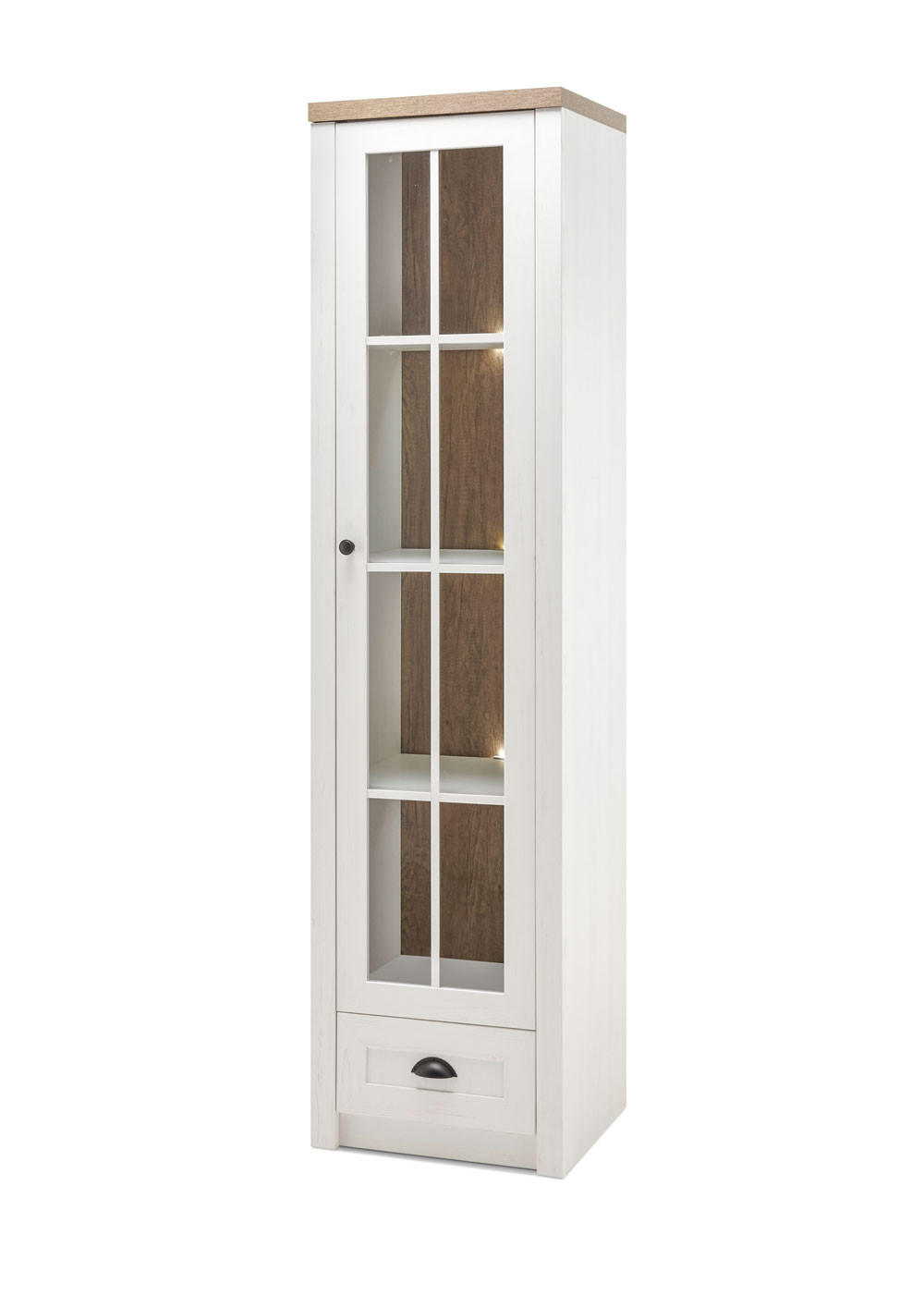 VITRINE Provence Pinie weiß, Eiche hell 50 / 43 / 198cm - Eichefarben/Weiß, Holzwerkstoff/Metall (50/198/43cm) - Feldmann-Wohnen