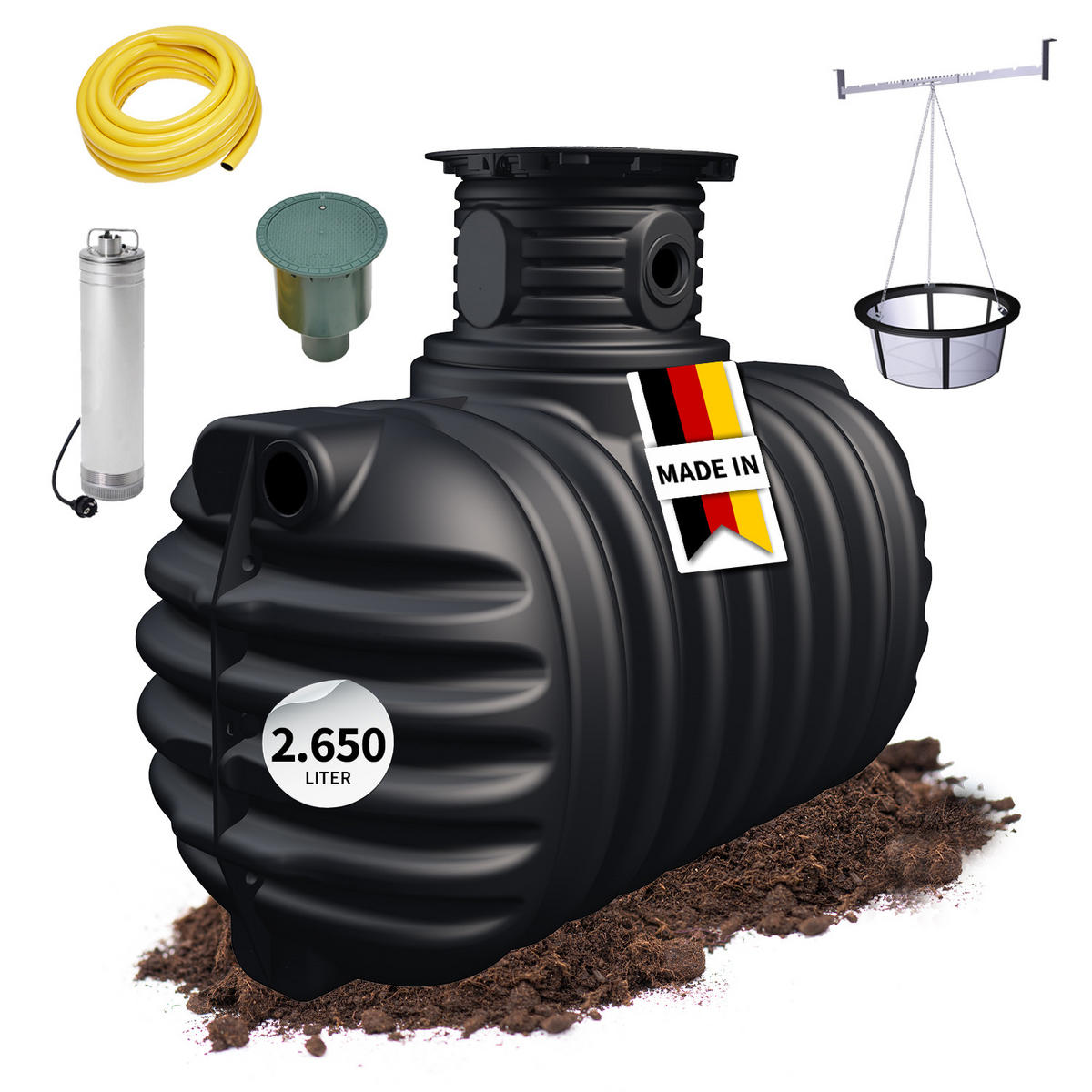 ERDTANK-PAKET 2650 L - Schwarz, Kunststoff (130/146/210cm) - 4rain