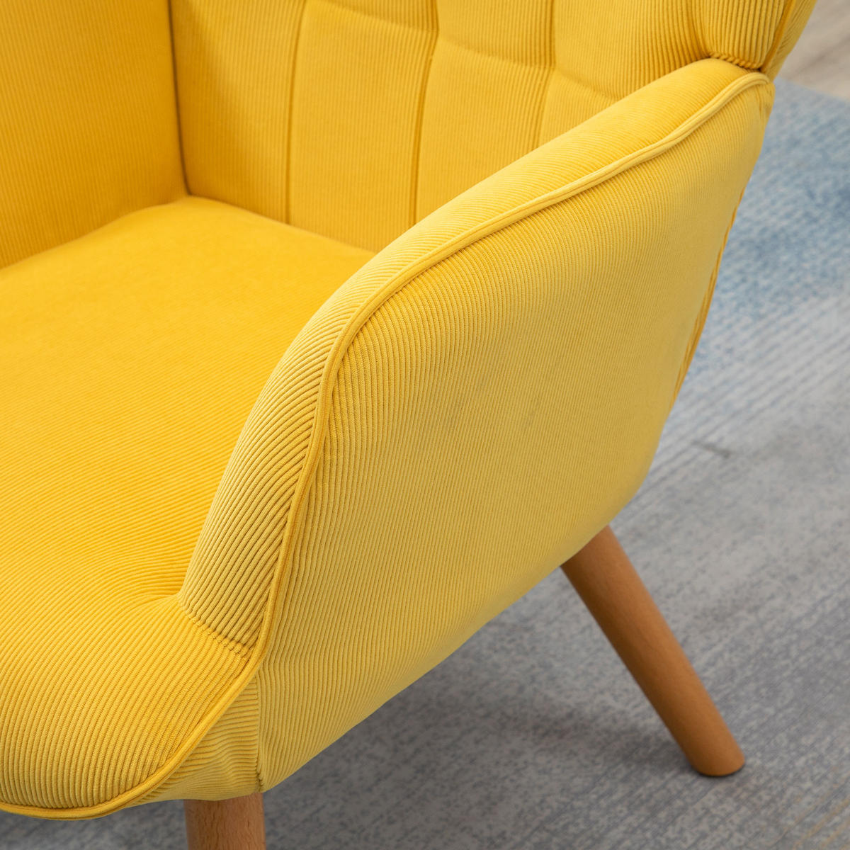 OHRENSESSEL mit Hocker, Relaxsessel, Polstersessel in Cord-Optik, mit Holzbeine - Gelb, Holz (80/101/72cm) - HOMCOM