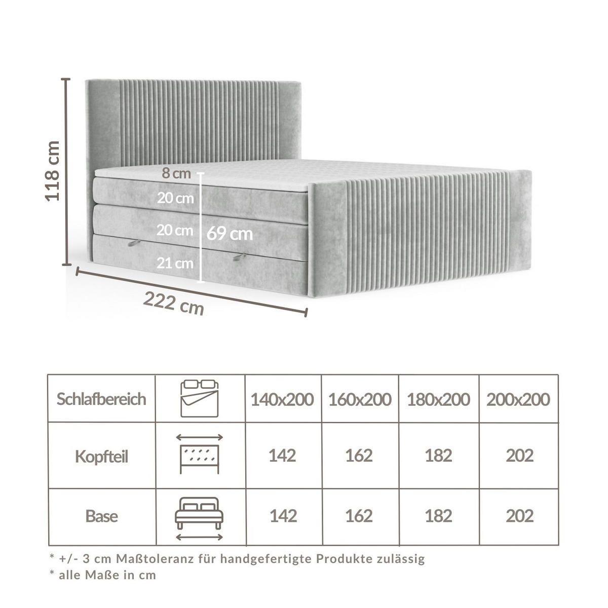 BOXSPRINGBETT Bergamo Braun 160/200 cm - Schwarz/Braun, Holz/Holzwerkstoff (160/200cm) - Maison de Reve