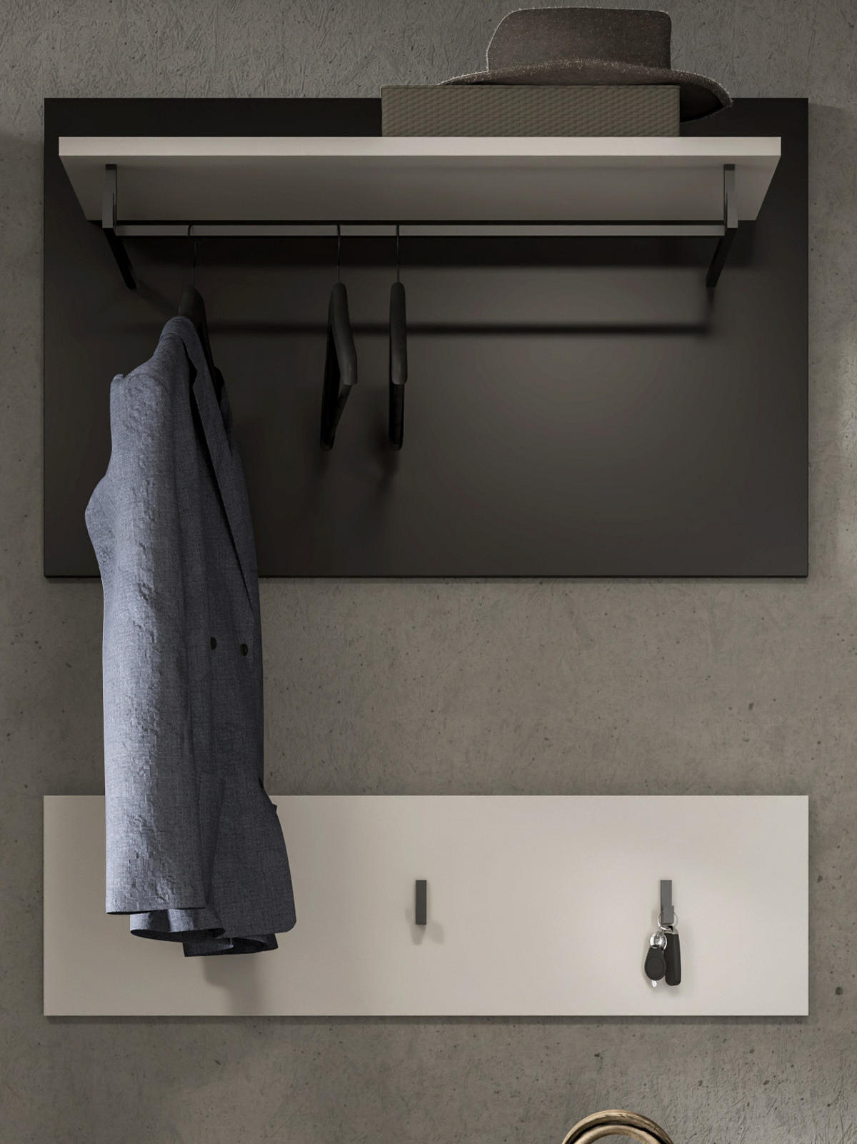 GARDEROBENPANEEL in weiß, grau Set 2-teilig, Flurgarderobe 80 cm, Cooper - Weiß/Grau, Holzwerkstoff/Metall (80/73/27cm) - Inn.Furn
