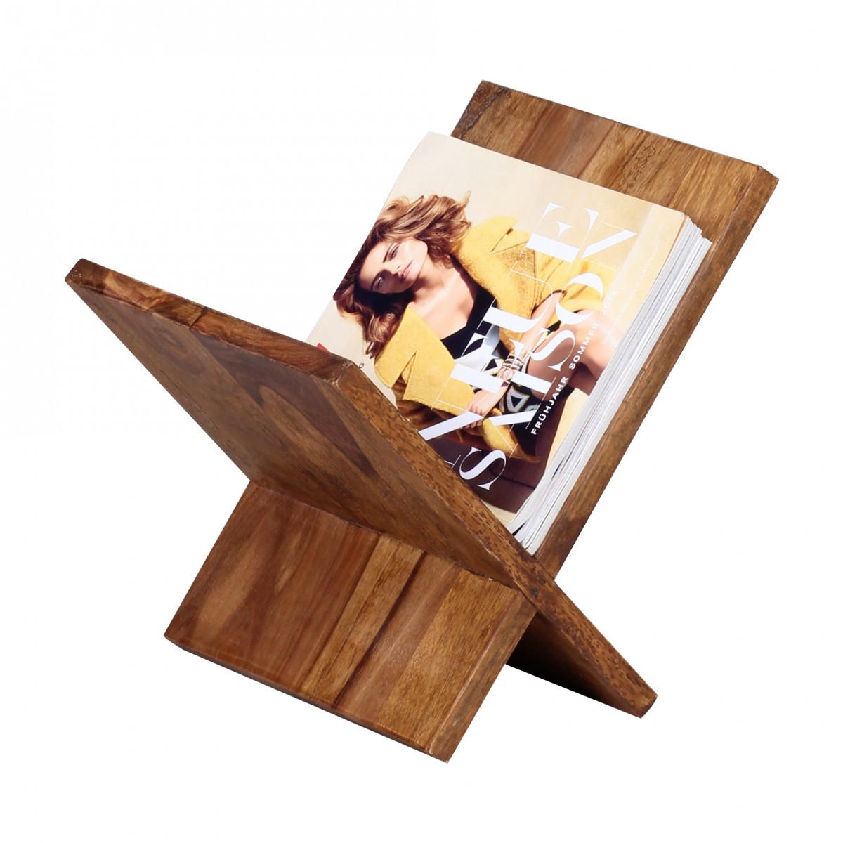 ZEITUNGSSTÄNDER Massivholz Handgefertigt X-Form, Braun 29x28x31 cm - Braun, Holz (29/31/28cm) - KADIMA DESIGN