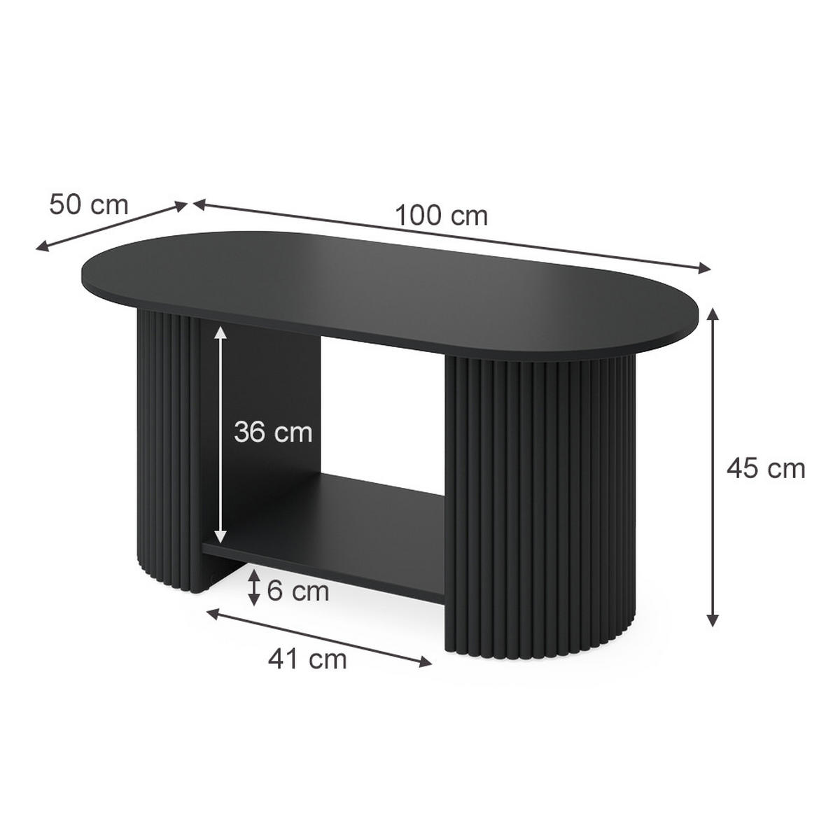 MASUTA DE CAFEA Calero, Negru/Negru, 100 x 50 cm - negru, compozit lemnos (50/100/45cm) - Vicco