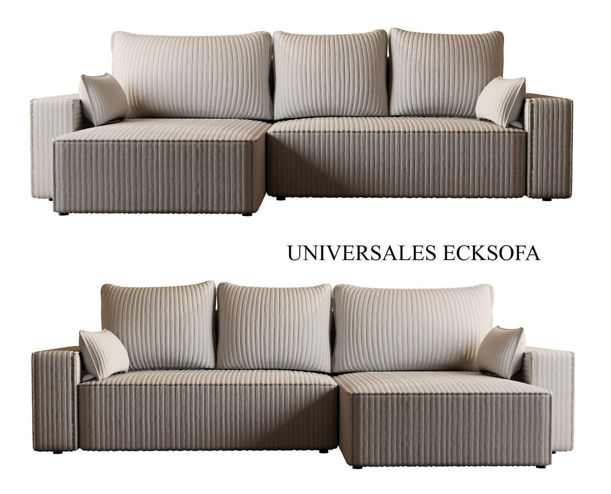 ECKSOFA Tobi mit Bettkasten und Schlaffunktion, L-Form/XL-Form, Cordstoff, Universal - Hellgrau, Holzwerkstoff (276/145cm) - 4ALL HOME