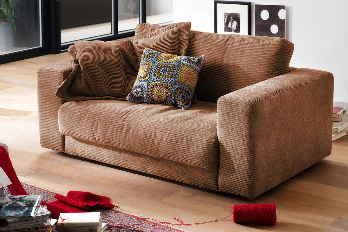 LOVESEAT MADELINE Braun Cord - Schwarz/Braun, Kunststoff/Textil (170/86/127cm) - KAWOLA