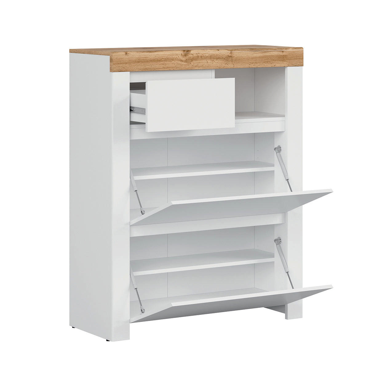 BOTNÍK Hella Biela a drevo - biela, kompozitné drevo (92/115/37cm) - Petits-meubles