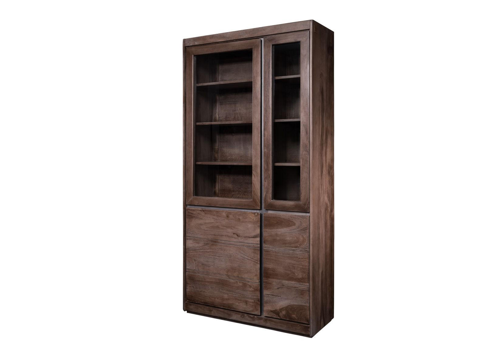 VITRINE Sheesham 102x40x205 smoked oak lackiert SYDNEY #201 - Grau, Holz (102/205/40cm) - Massivmoebel24