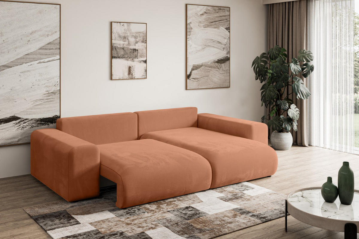ECKSOFA Ottomane rechts ESKAR-L 266x176x84 Koralle Velours - Koralle/Schwarz, Holzwerkstoff/Kunststoff (176/266cm) - ALTDECOR
