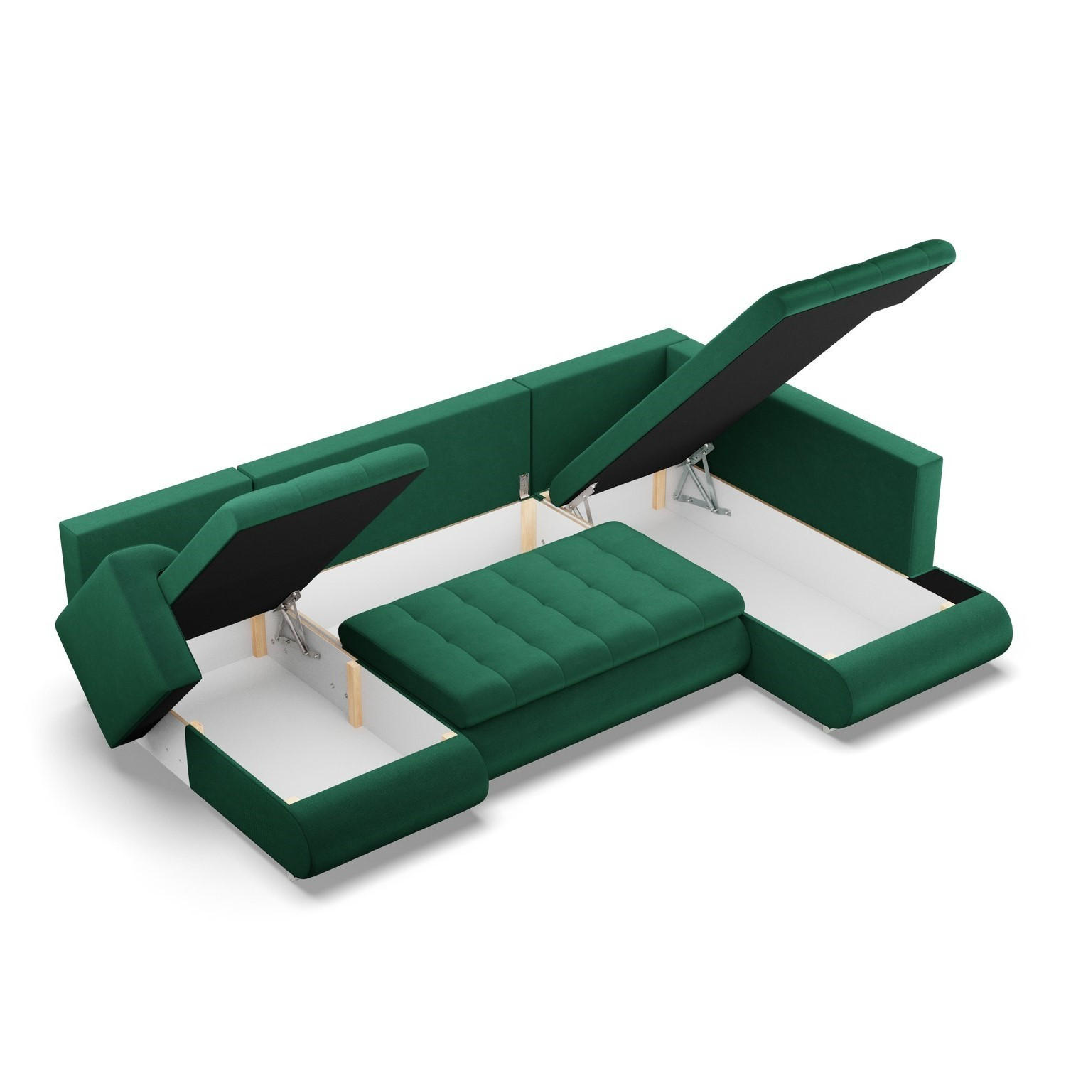 Thumbnail - U-Sofa, Dunkelgrün, Textil, U-Form, 300x89x200 cm, Wohnzimmer, Sofas & Couches, Wohnlandschaften, Wohnlandschaften in U-...