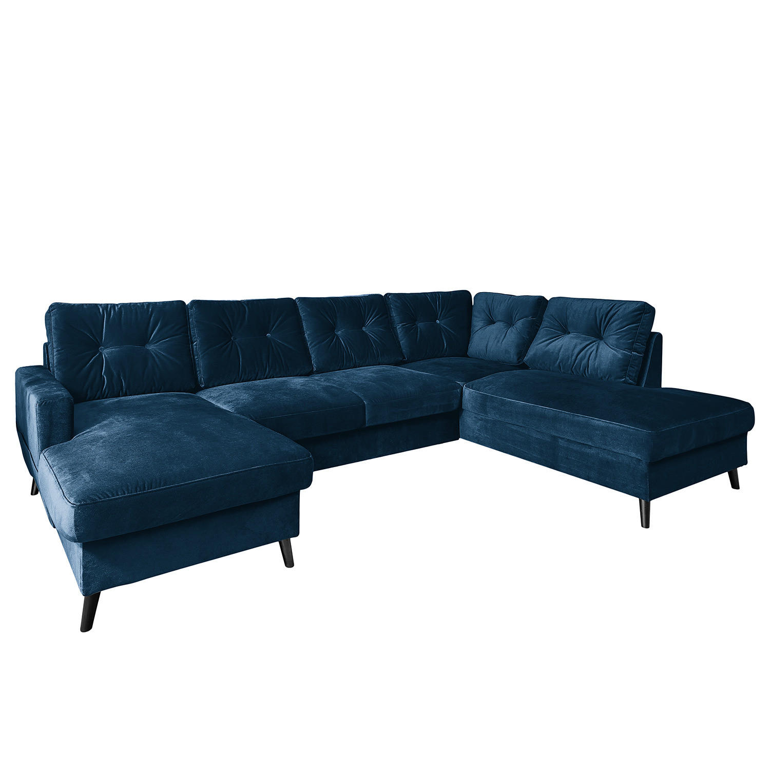 WOHNLANDSCHAFT mit Longchair - Schwarz/Dunkelblau, Textil (297/90/200cm) - home24