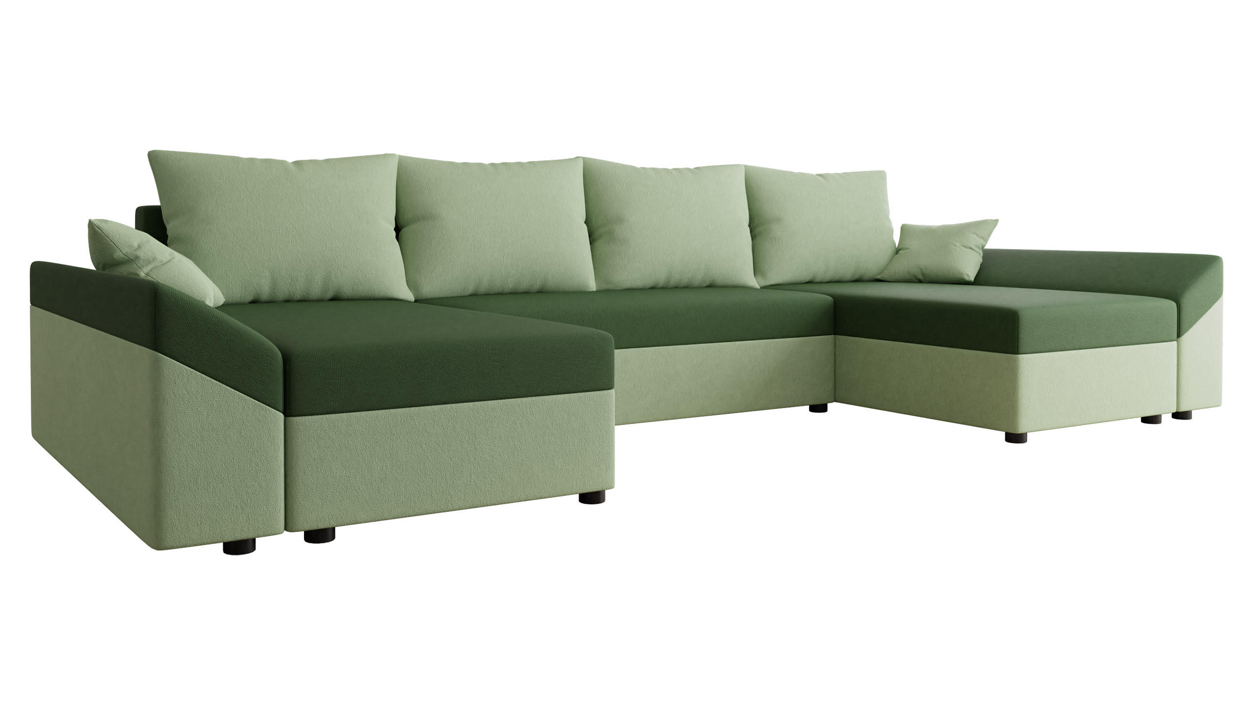 WOHNLANDSCHAFT Dante U - Schwarz/Grün, Holz/Kunststoff (310/82/140cm) - MIRJAN24