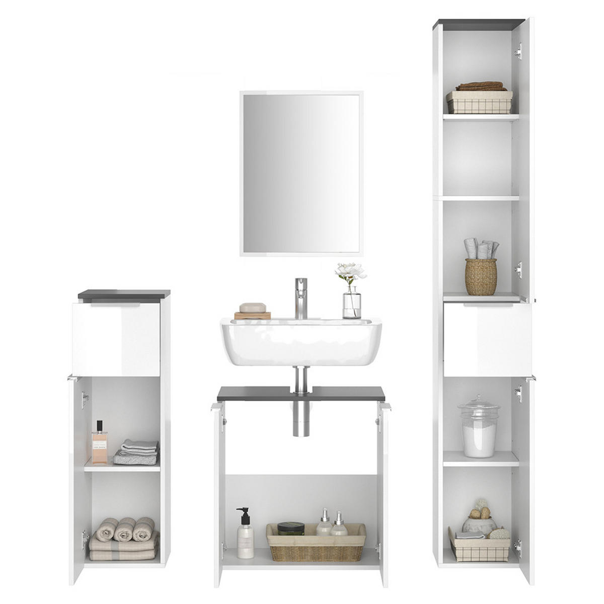 BADMÖBEL-SET Otis Weiß 4 Teile - Weiß, Holzwerkstoff (58/60/33cm) - Vicco