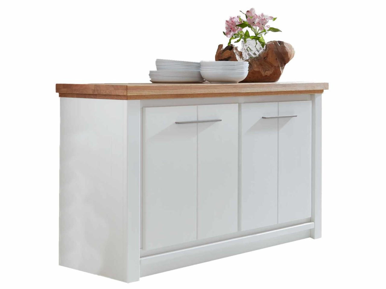 SIDEBOARD 4-trg weiß Olbia Wildeiche 141/45/82 cm - Weiß/Braun, Holz (141/82/45cm) - Casamia Massive Möbel