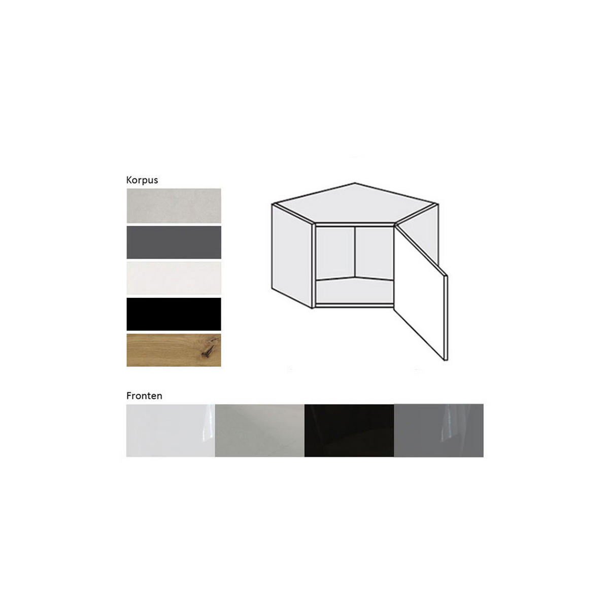 ECKHÄNGESCHRANK Essen W10/60/36 Graphit Hochglanz / Schwarz Matt 60 / 60 / 36cm - Schwarz/Graphitfarben, Holz/Holzwerkstoff (60/36/60cm) - Feldmann-Wohnen