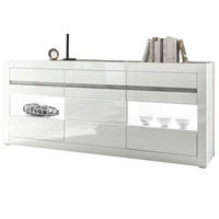 SIDEBOARD Hochglanz weiß, mit weiß oder grau, große Kommode 217 x 90 cm, Soft-Close - Weiß Hochglanz/Weiß, Glas/Holzwerkstoff (217/90/42cm) - Furn.Design